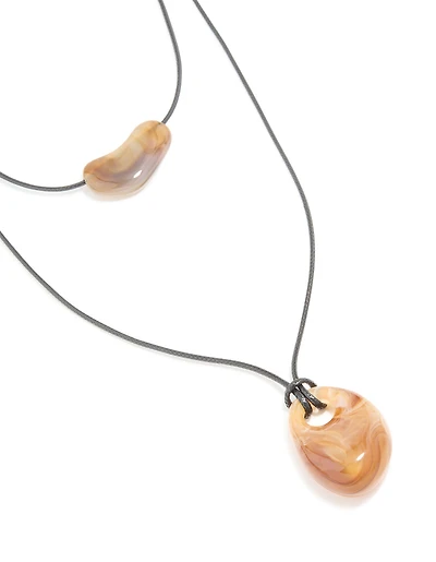 Brown Acrylic Pebble Cord Layered Necklace