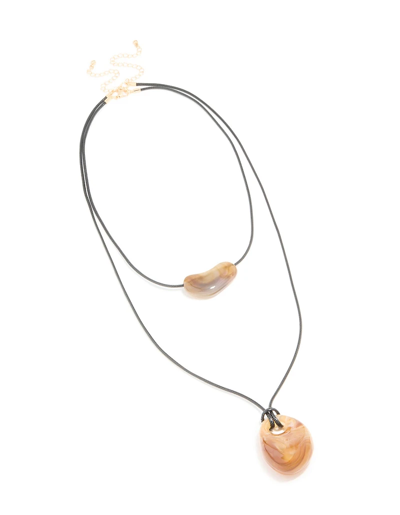 Brown Acrylic Pebble Cord Layered Necklace