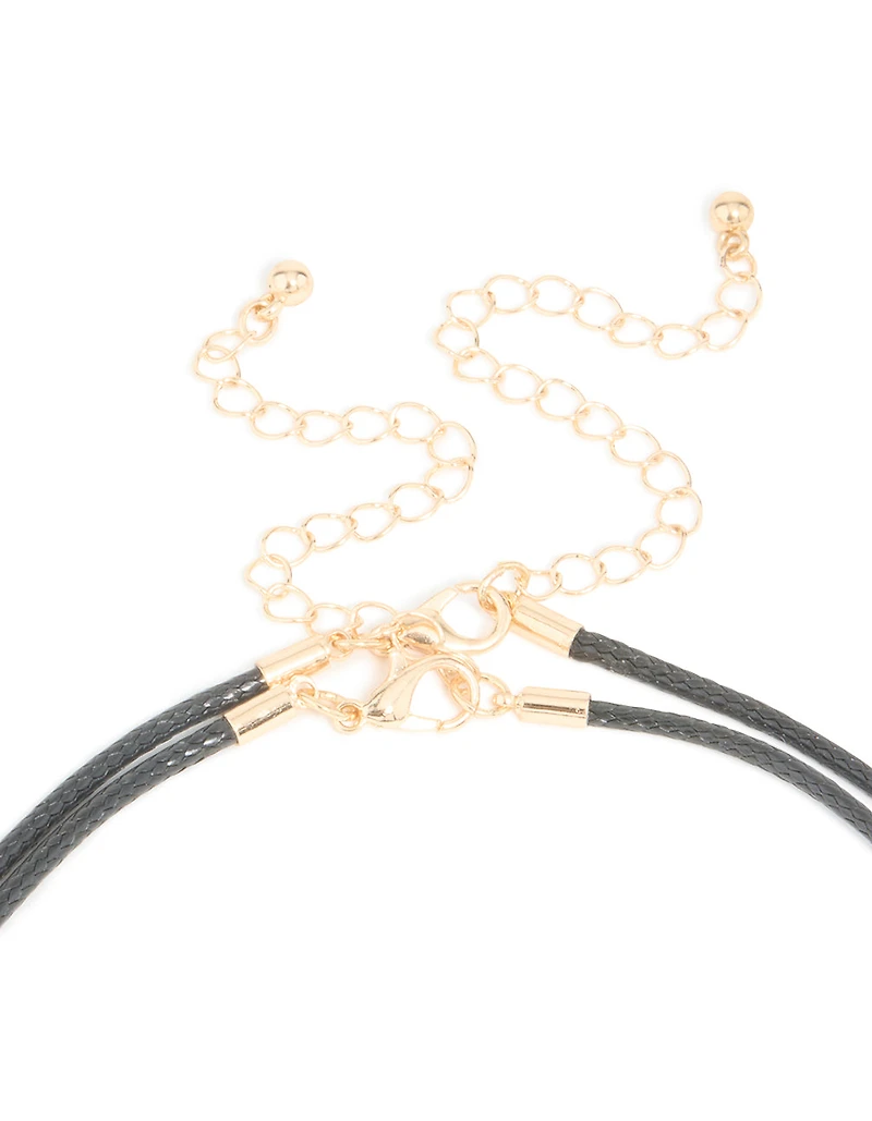 Brown Acrylic Pebble Cord Layered Necklace