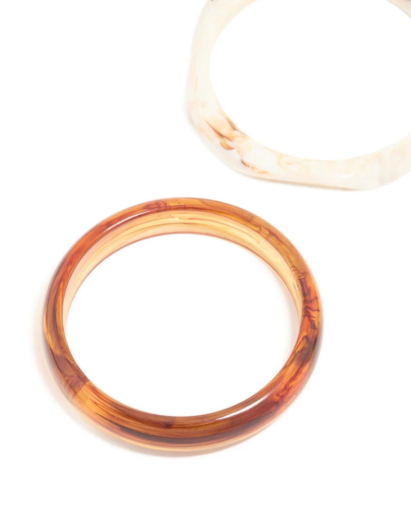 Gold Brown & Cream Acrylic Statement Large Bangles 3- Pack