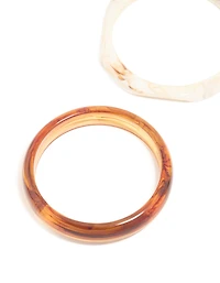 Gold Brown & Cream Acrylic Statement Large Bangles 3- Pack