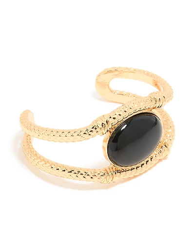 Gold Black Stone Textured Wrist Cuff
