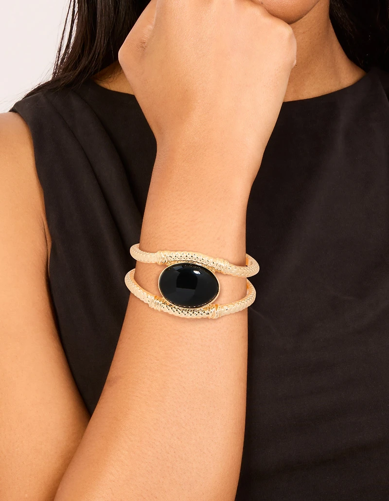 Gold Black Stone Textured Wrist Cuff