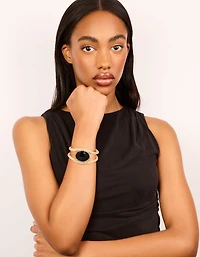 Gold Black Stone Textured Wrist Cuff