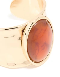 Gold Brown Stone Large Statement Wrist Cuff