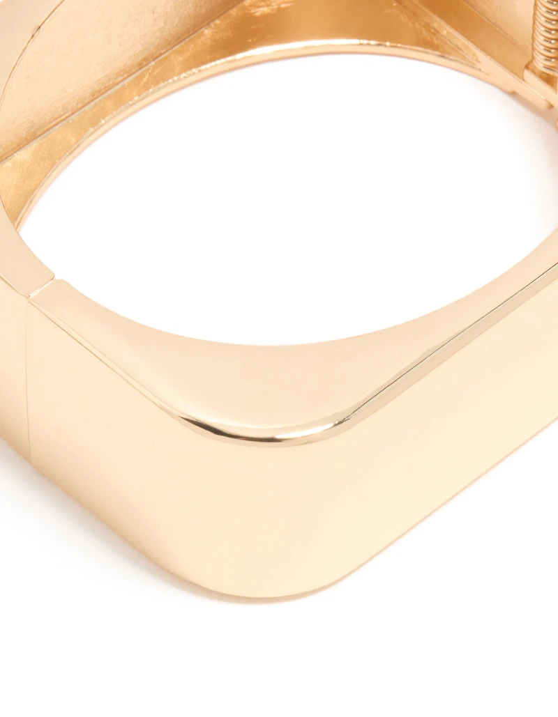 Gold Statement Rectangle Hinged Bangle