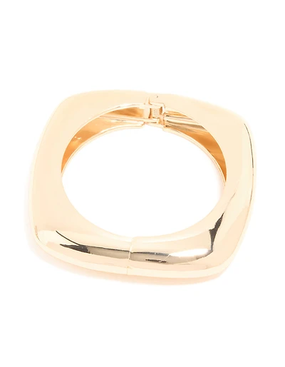 Gold Chunky Rectangle Hinged Bangle