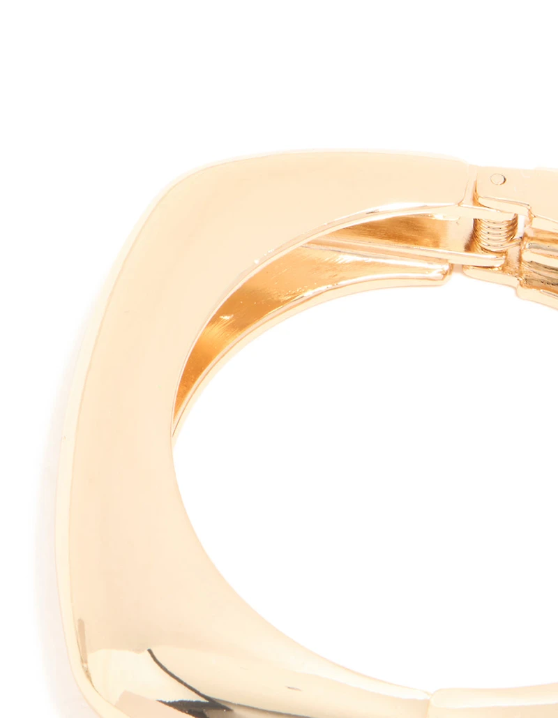 Gold Chunky Rectangle Hinged Bangle