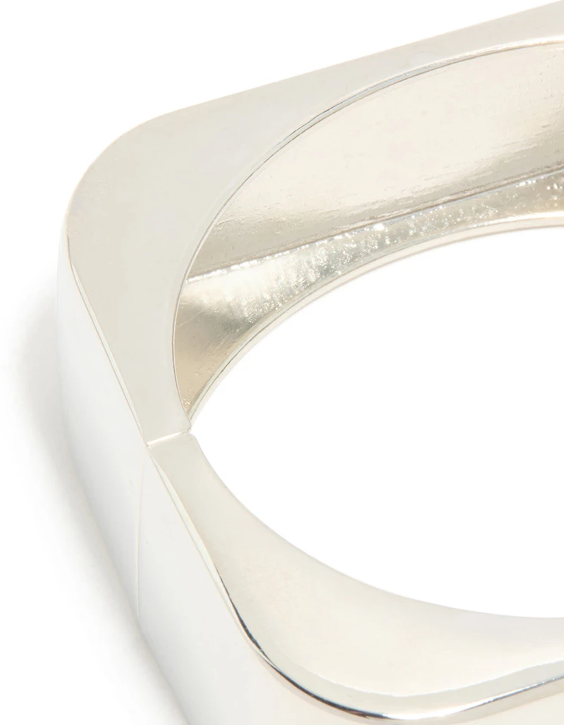 Silver Statement Rectangle Hinged Bangle