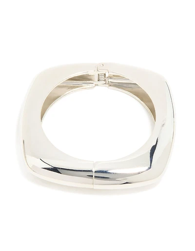 Silver Chunky Rectangle Hinged Bangle