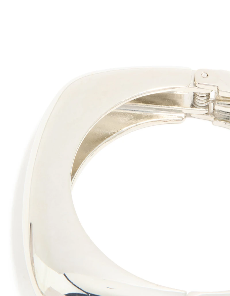 Silver Chunky Rectangle Hinged Bangle