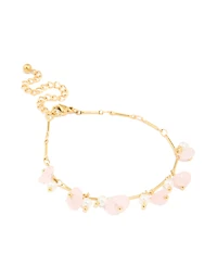 Waterproof Gold Plated Stainless Steel Rose Quartz Semi Precious Stone Chip Bracelet