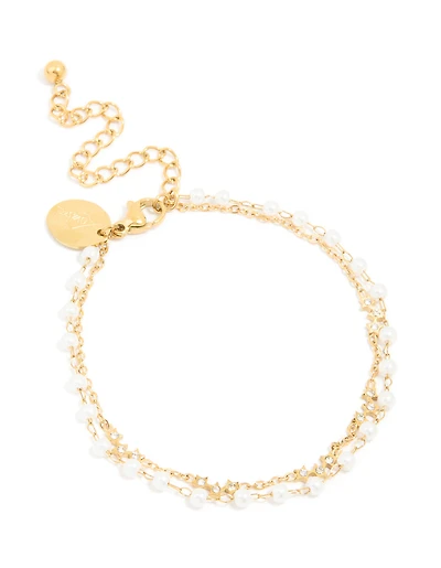 Waterproof Gold Plated Stainless Steel Pearl & Cubic Zirconia Bracelet