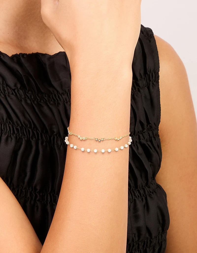 Waterproof Gold Plated Stainless Steel Pearl & Cubic Zirconia Bracelet