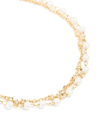 Waterproof Gold Plated Stainless Steel Pearl & Cubic Zirconia Bracelet