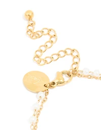 Waterproof Gold Plated Stainless Steel Pearl & Cubic Zirconia Bracelet