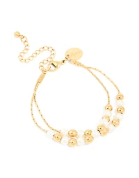 Waterproof Gold Plated Stainless Steel Pearl & Ball Layered Bracelet