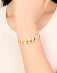 Waterproof Gold Plated Stainless Steel Pearl & Ball Layered Bracelet