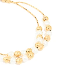 Waterproof Gold Plated Stainless Steel Pearl & Ball Layered Bracelet