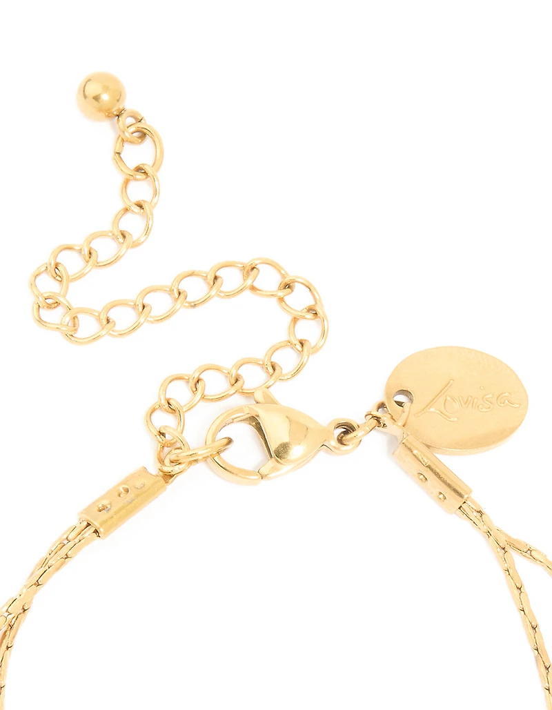 Waterproof Gold Plated Stainless Steel Pearl & Ball Layered Bracelet