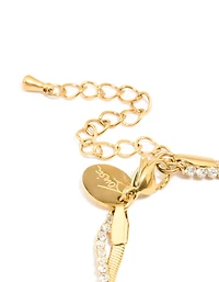 Waterproof Gold Plated Stainless Steel Diamante & Snake Chain Layered Bracelet