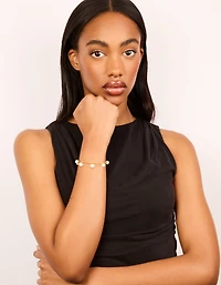 Waterproof Gold Plated Stainless Steel Pearl & Beaded Balls Layered Bracelet