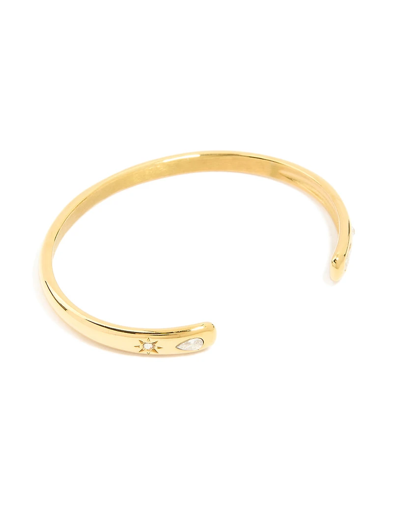Waterproof Gold Plated Stainless Steel Diamante Celestial End Wrist Cuff