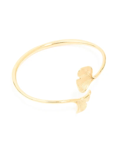 Waterproof Gold Plated Stainless Steel Open Leaf Wrist Cuff