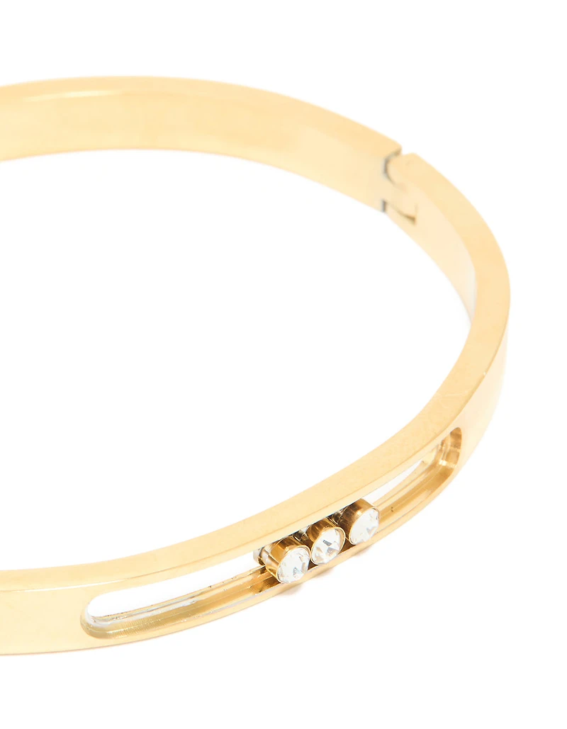 Waterproof Gold Plated Stainless Steel Diamante Hinged Bangle