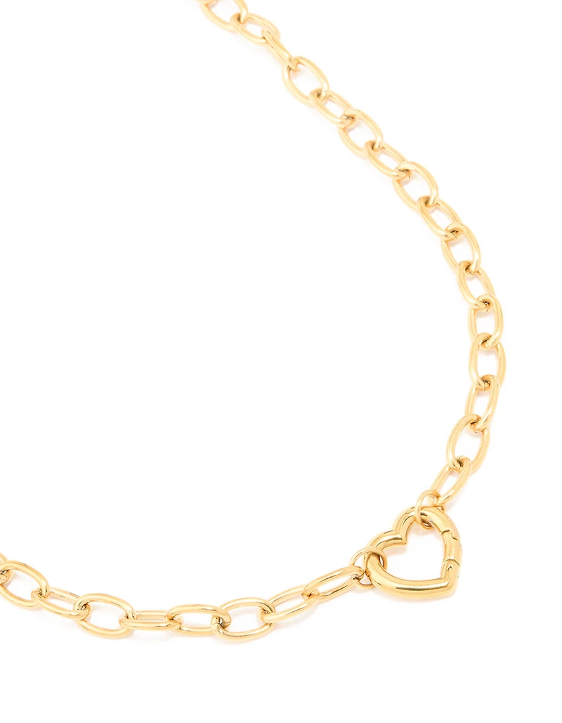 Waterproof Gold Plated Stainless Steel Heart Clasp Chain Necklace