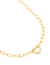 Waterproof Gold Plated Stainless Steel Heart Clasp Chain Necklace