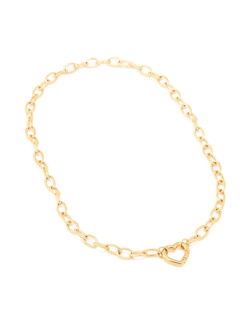 Waterproof Gold Plated Stainless Steel Heart Clasp Chain Necklace