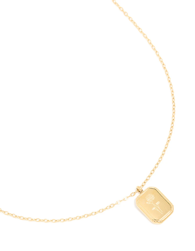 Collier de fleur de naissance en acier inoxydable plaqué or et imperméable en alouette de juillet