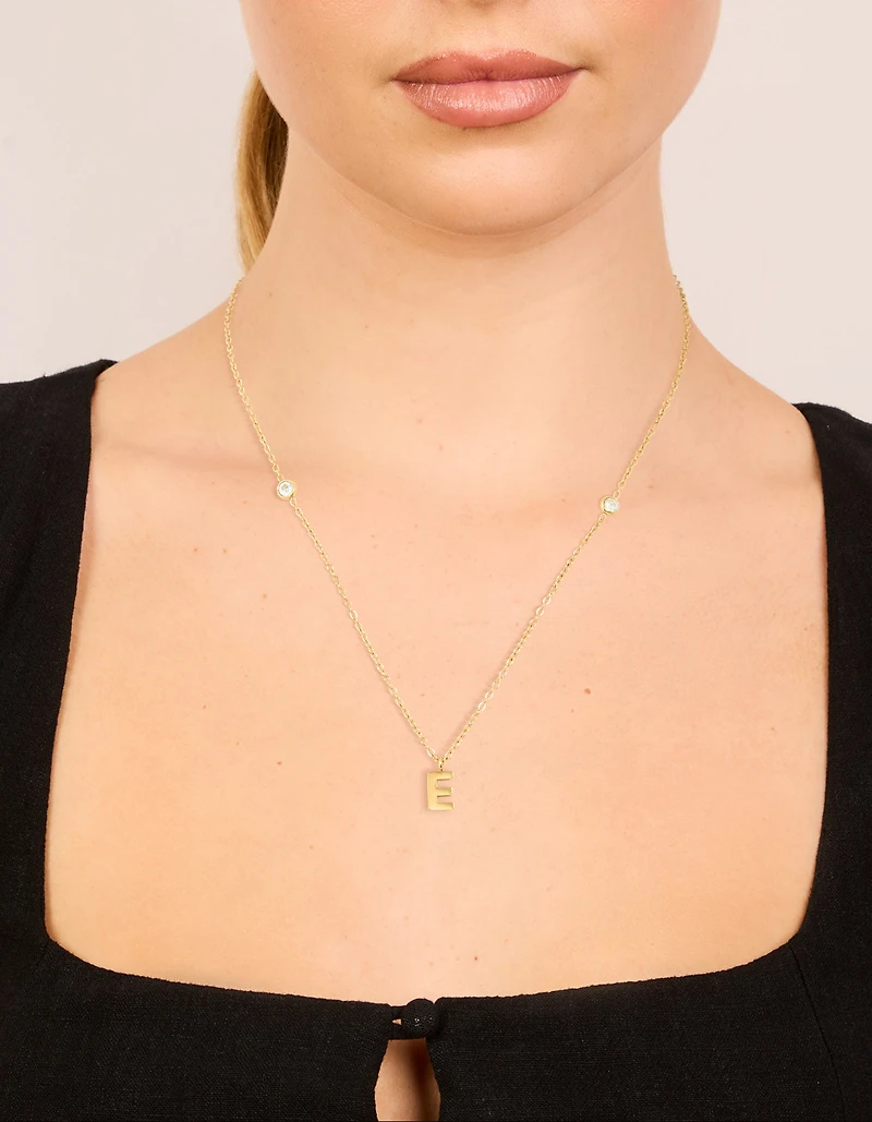 Waterproof Gold Plated Stainless Steel Letter E Dainty Pendant Necklace