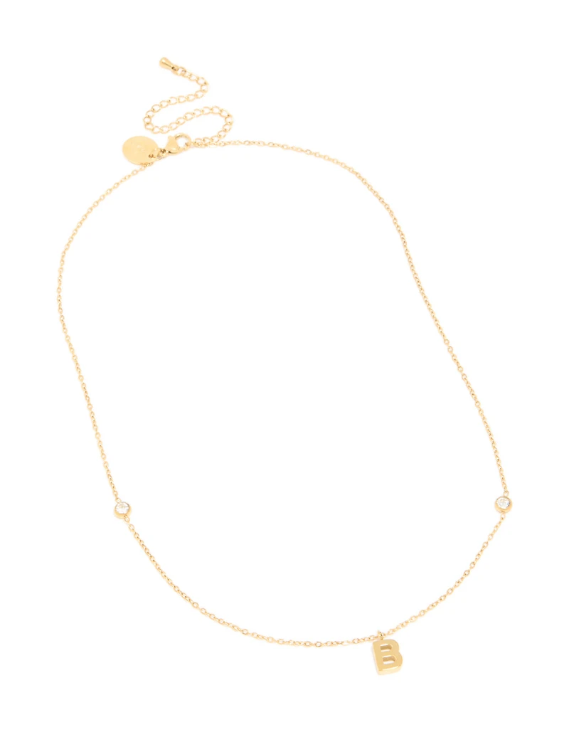 Waterproof Gold Plated Stainless Steel Letter B Dainty Pendant Necklace