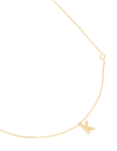 Waterproof Gold Plated Stainless Steel Letter K Dainty Pendant Necklace