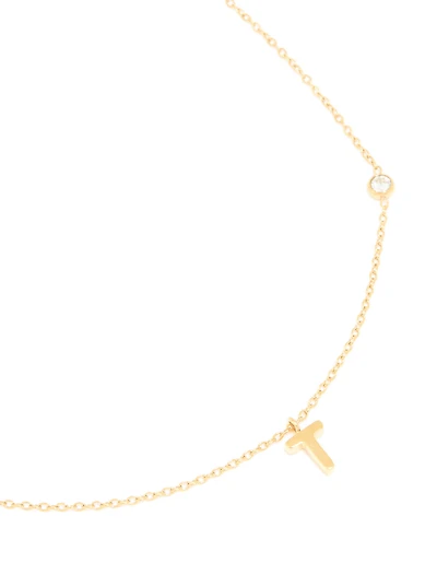 Waterproof Gold Plated Stainless Steel Letter T Dainty Pendant Necklace