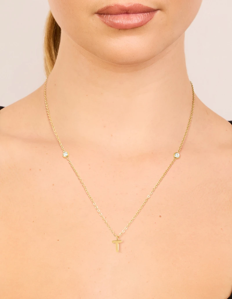 Waterproof Gold Plated Stainless Steel Letter T Dainty Pendant Necklace