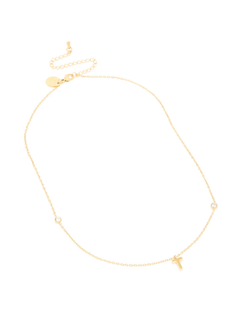 Waterproof Gold Plated Stainless Steel Letter T Dainty Pendant Necklace