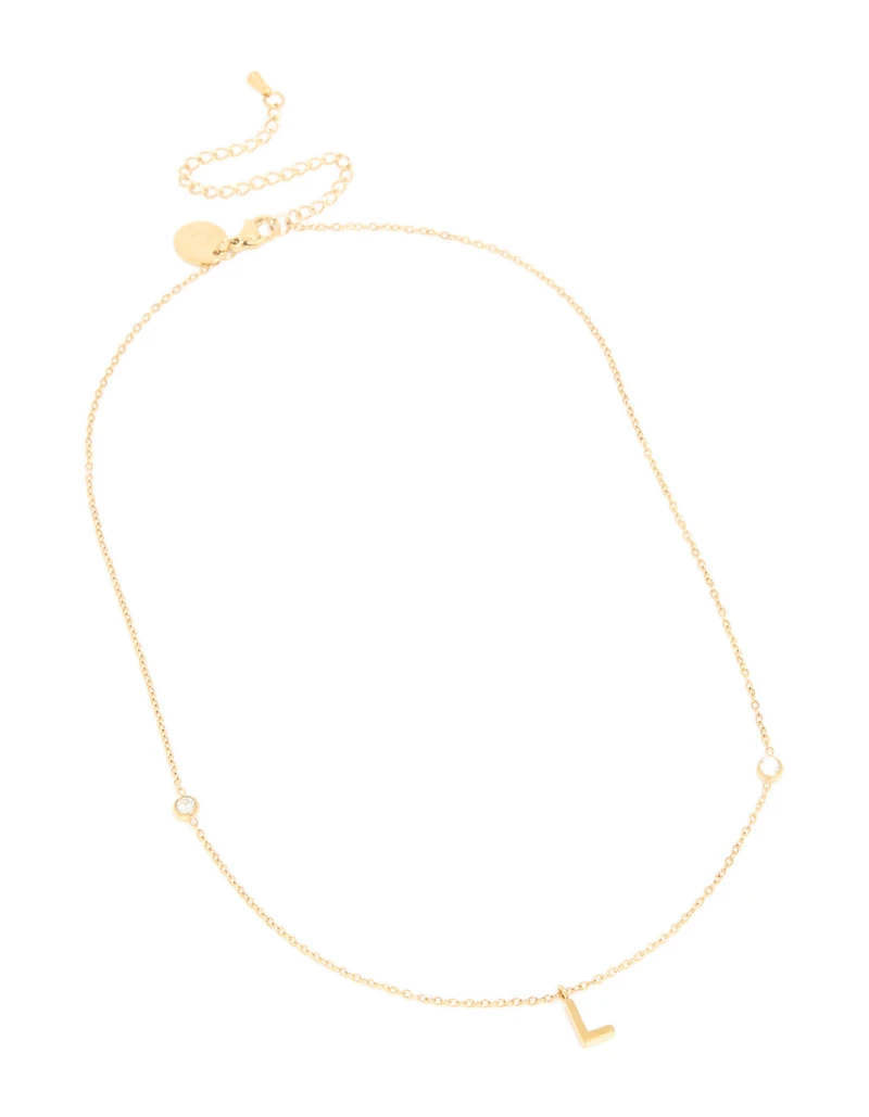 Waterproof Gold Plated Stainless Steel Letter L Dainty Pendant Necklace