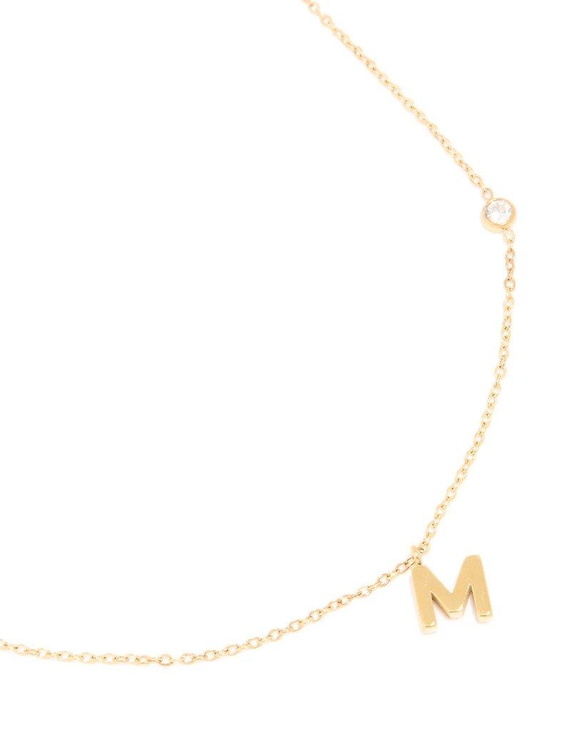 Waterproof Gold Plated Stainless Steel Letter M Dainty Pendant Necklace