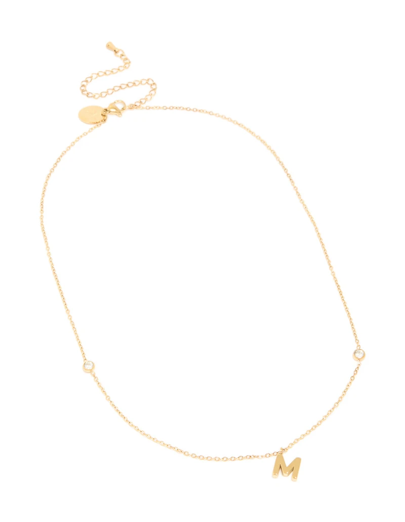 Waterproof Gold Plated Stainless Steel Letter M Dainty Pendant Necklace