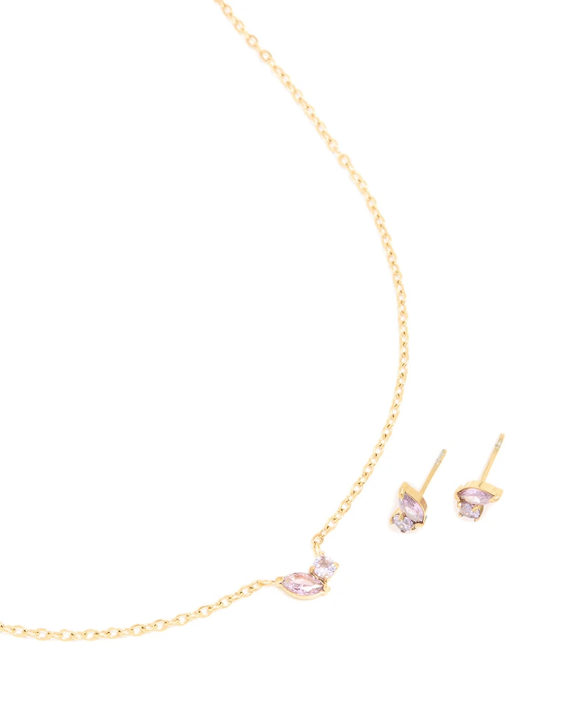 Collier et boucles d’oreilles en zircone cubique en zircone en acier inoxydable imperméable plaqué or