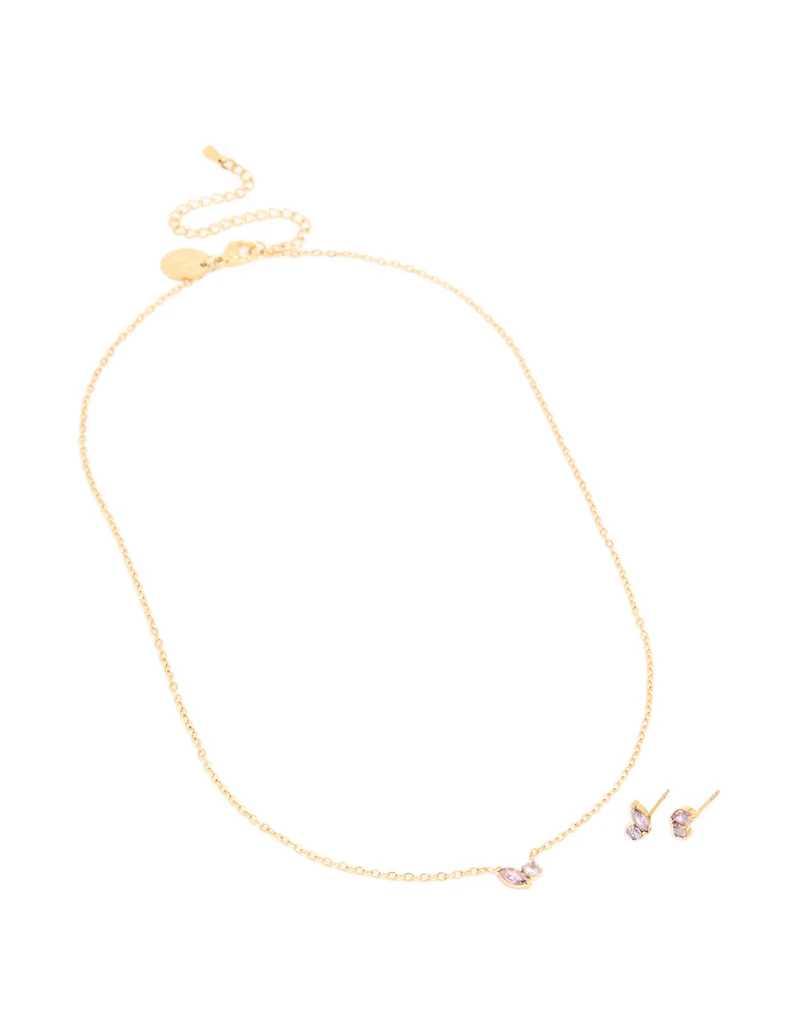 Collier et boucles d’oreilles en zircone cubique en zircone en acier inoxydable imperméable plaqué or