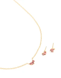 Ensemble de collier et boucles d’oreilles en pierre de naissance en zircone cubique en acier inoxydable plaqué or et imperméable