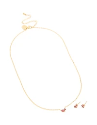 Ensemble de collier et boucles d’oreilles en pierre de naissance en zircone cubique en acier inoxydable plaqué or et imperméable