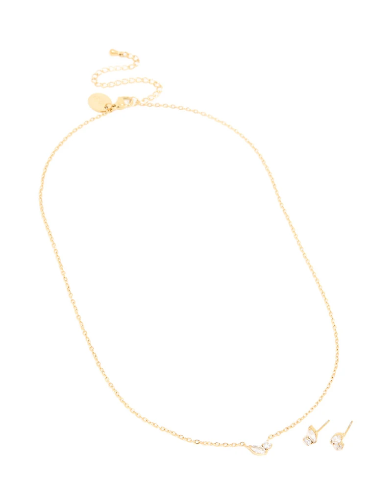 Ensemble de collier et boucles d’oreilles en pierres de naissance en zircone cubique d’avril plaquées or et imperméables