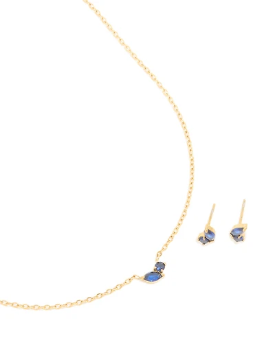 Waterproof Gold Plated Stainless Steel September Cubic Zirconia Birthstone Necklace & Earrings Set