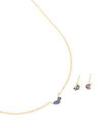 Waterproof Gold Plated Stainless Steel September Cubic Zirconia Birthstone Necklace & Earrings Set