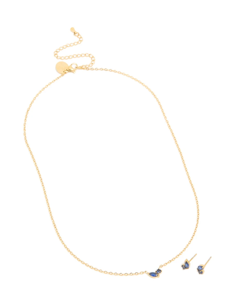 Waterproof Gold Plated Stainless Steel September Cubic Zirconia Birthstone Necklace & Earrings Set